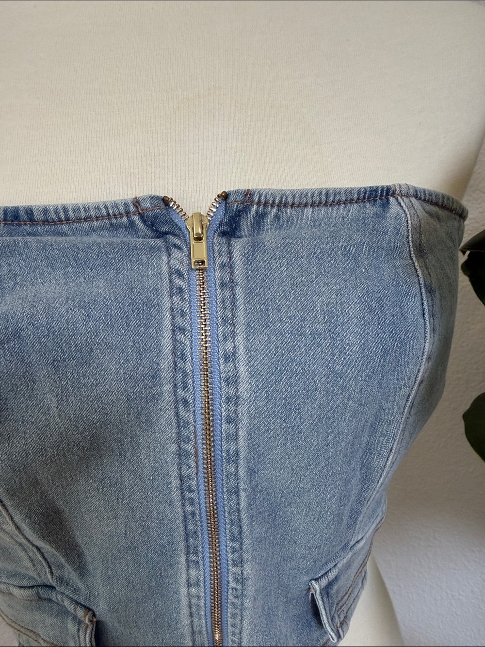 Light Wash Denim Strapless Corset Top - Picture 6 of 10